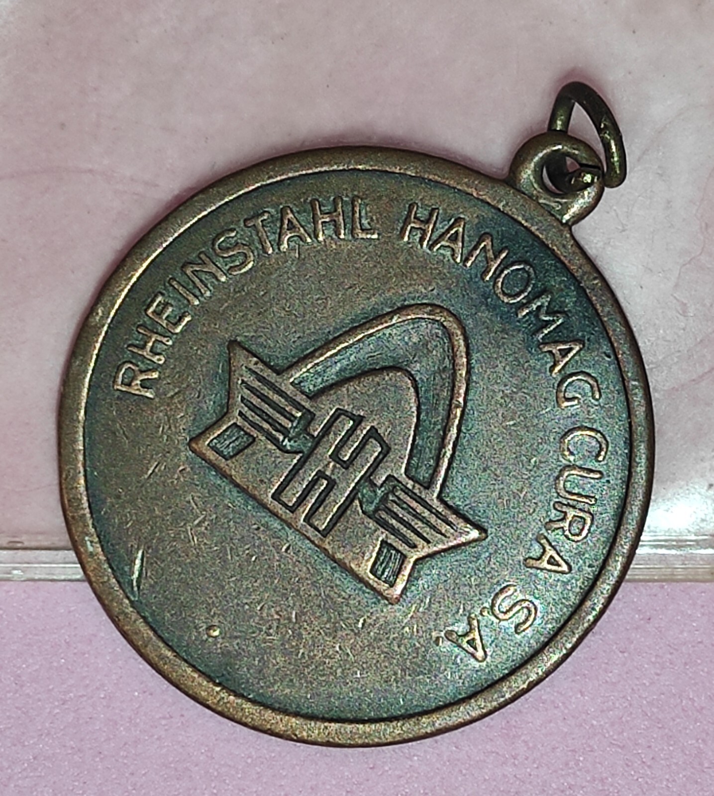 ANTIQUE RARE RHEINSTAHL HANOMAG TRACTOR BRONZE MEDAL EMBLEM ARGENTINA SOCIETY
