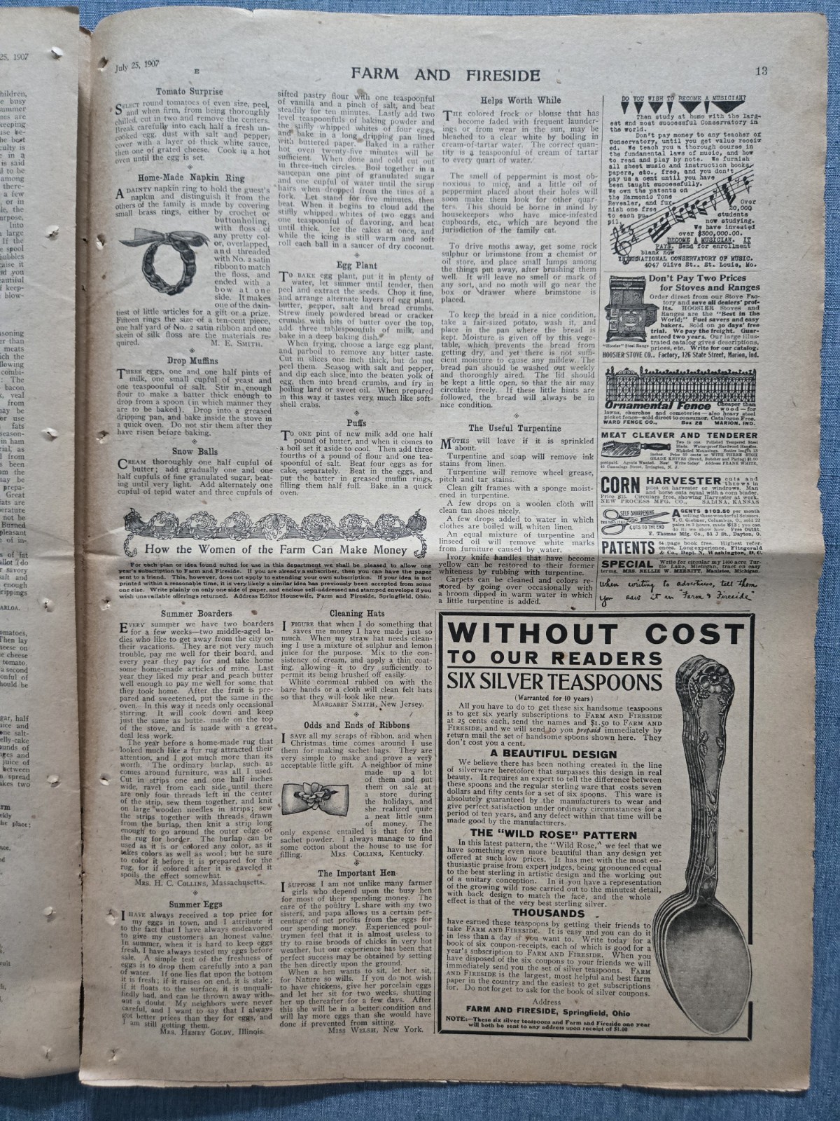 Farm & Fireside Newspaper July 25 1907 Articles Ads Fashion News Humor