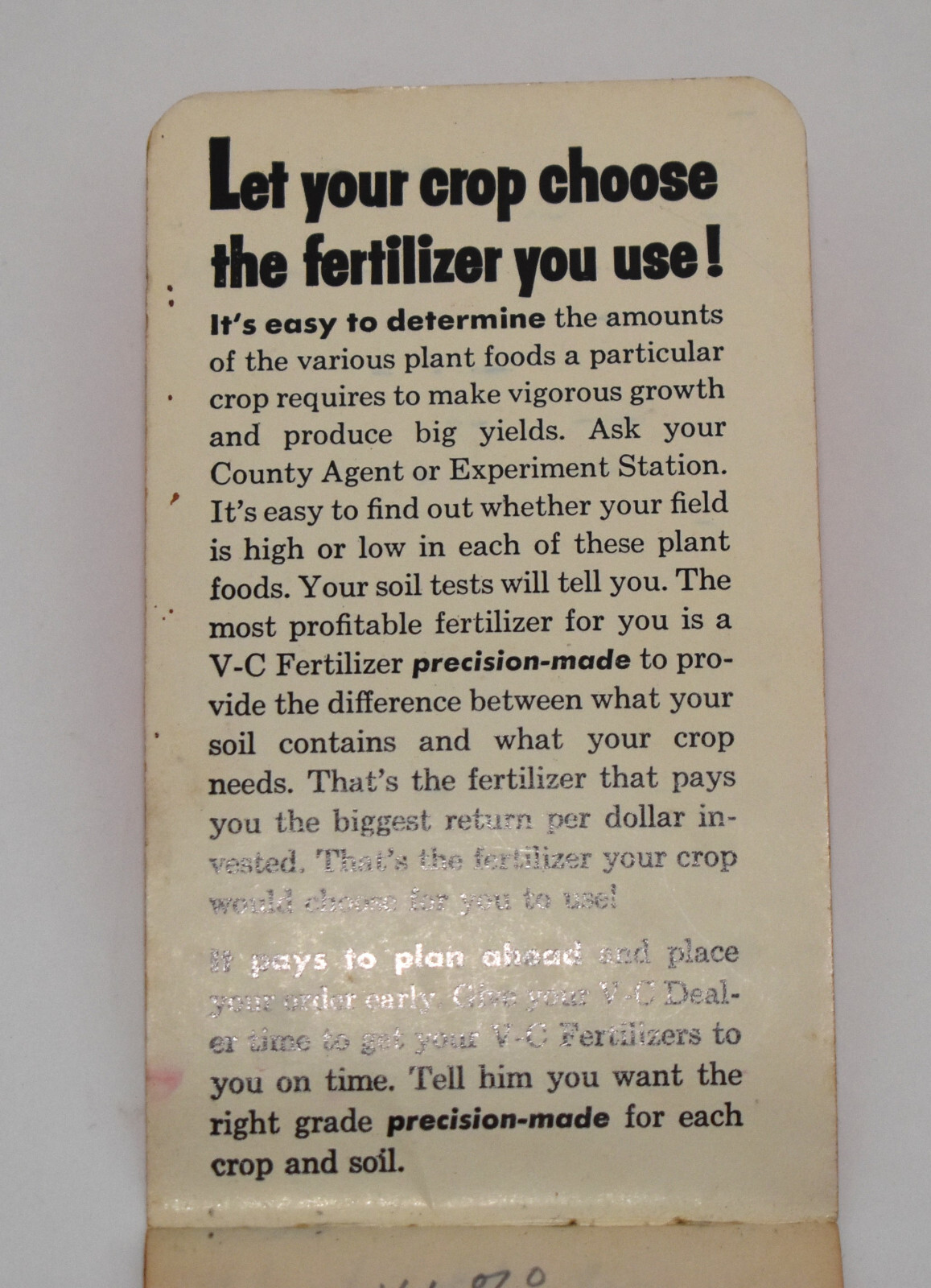 Vintage V C Precision Made Fertilizer Farm Advertising Pocket Memo Book Notebook