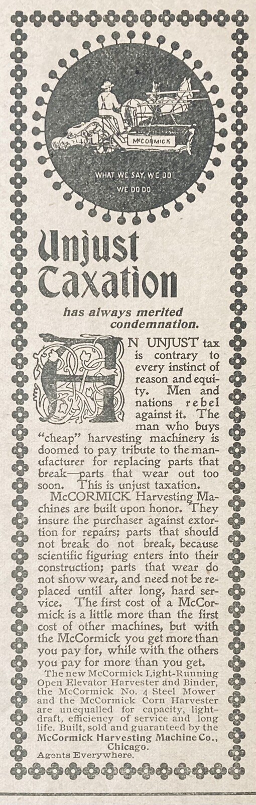 1896 AD.(XH44)~MCCORMICK HARVESTING MACHINE CO. CHICAGO. MCCORMICK NO.4 MOWER~~