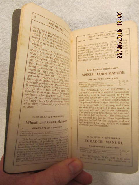1909 Memo Book & Calendar S.M. Hess & Brother Fertilizer Philadelphia No Writing