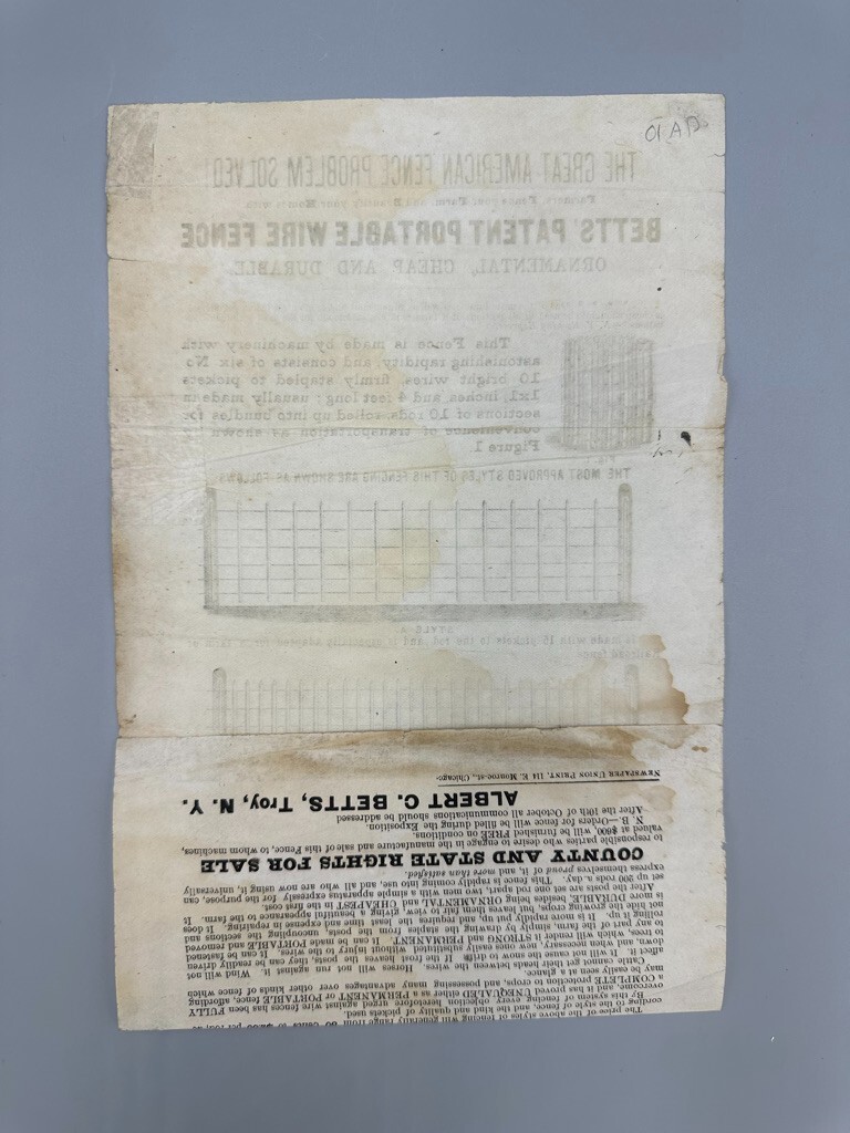 c 1900 Betts WIRE FENCE Farm Advertising TROY NY Circular