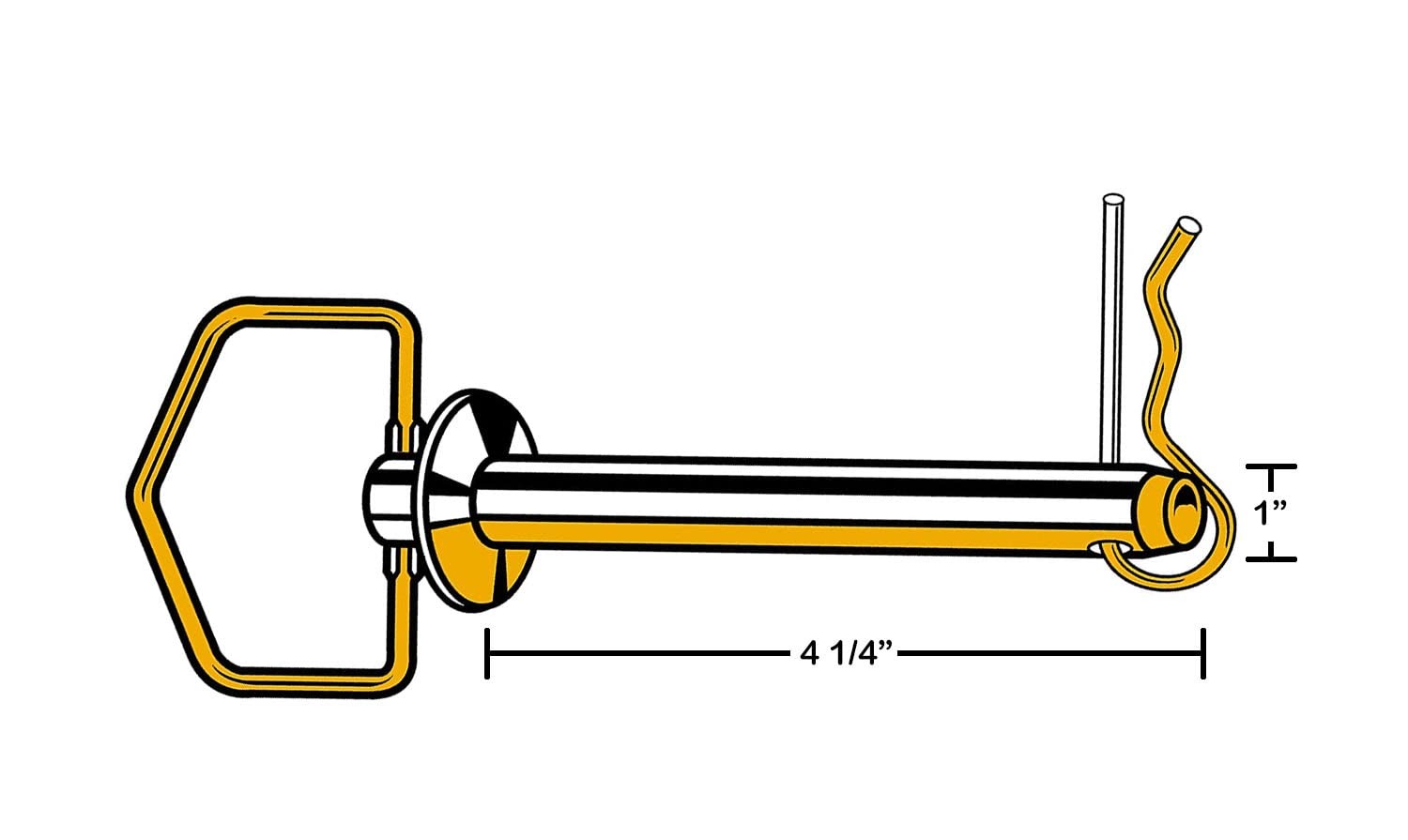 Steel Hitch Pin With Swivel Handle 1X4 1/4 Inch Yellow Tint Fastener