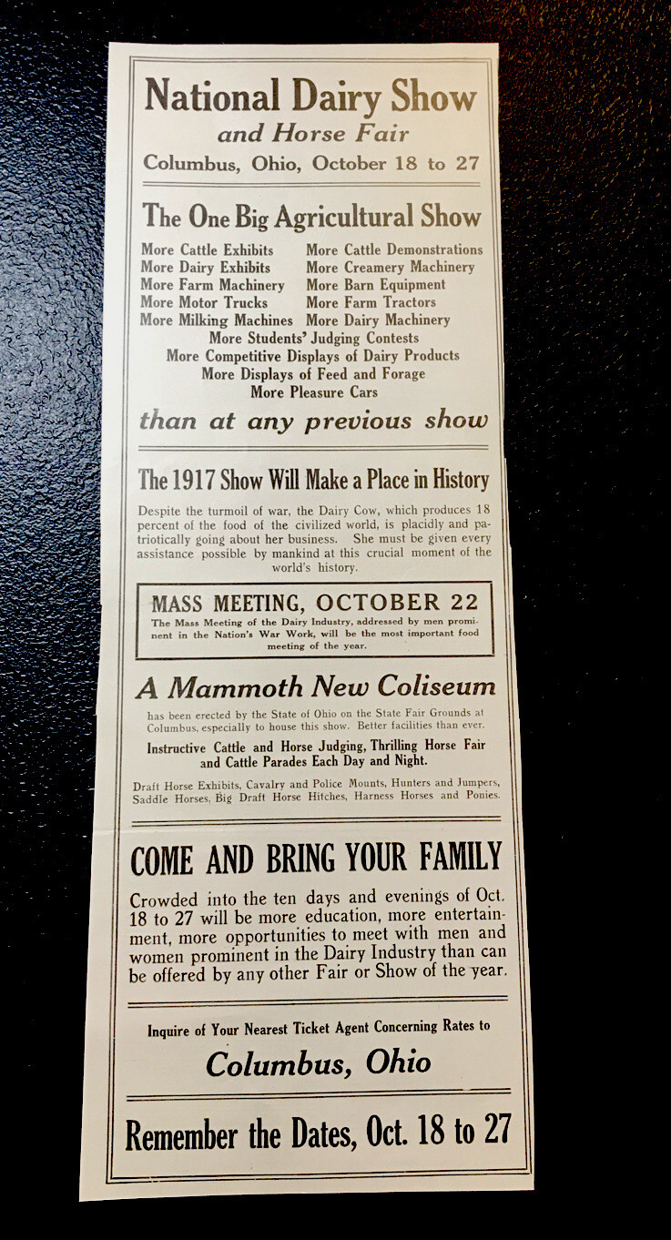 1917 National Dairy Show Advertising – Cattle & Horse – Columbus – Ohio – Cow
