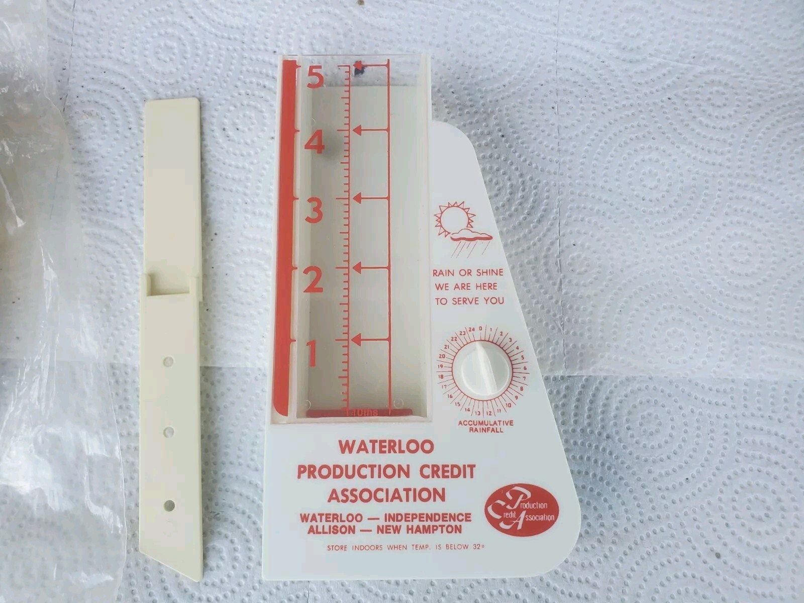 Plastic Rain Guage Waterloo Production Credit Association Allison Iowa Farm Loan