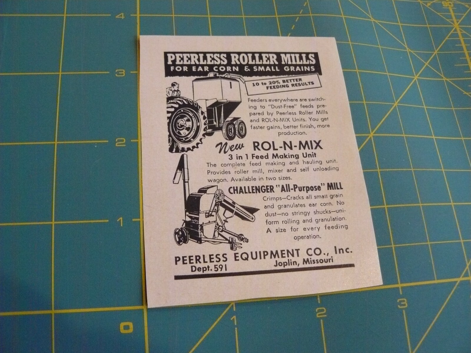 The Farm QRTLY -ADS -SUMMER 1961- PEERLESS EQUIPMENT – ROLLER MILLS / Joplin, MO