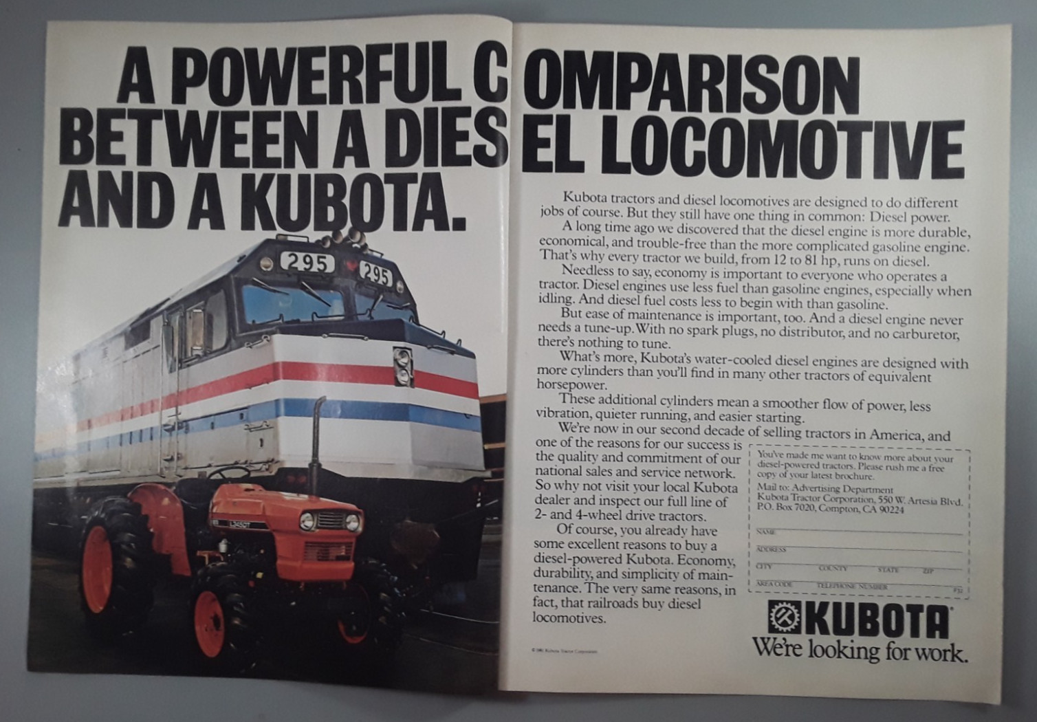 Original 1981 Kubota Tractor 2-Page Magazine Ad « Locomotive »
