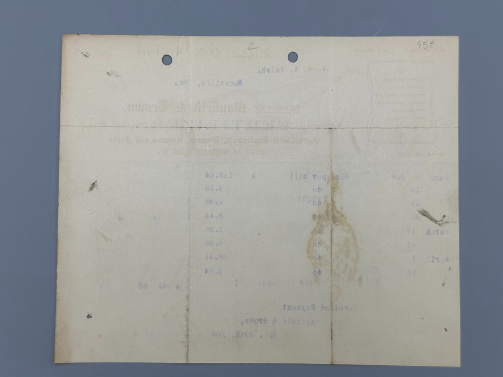 1908 OLIVER PLOW Washington DC Mayfield & Brown Antique Farm Advertising Receipt