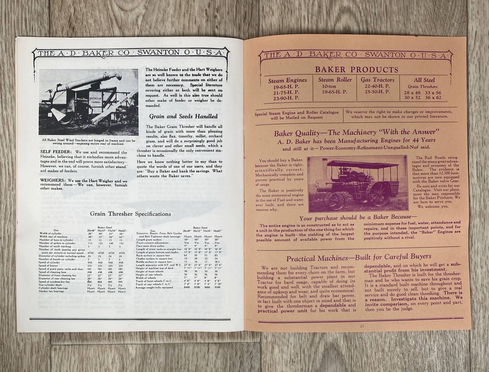Vintage A. D. Baker Company Catalog Gas Tractor Grain Thresher Swanton Ohio