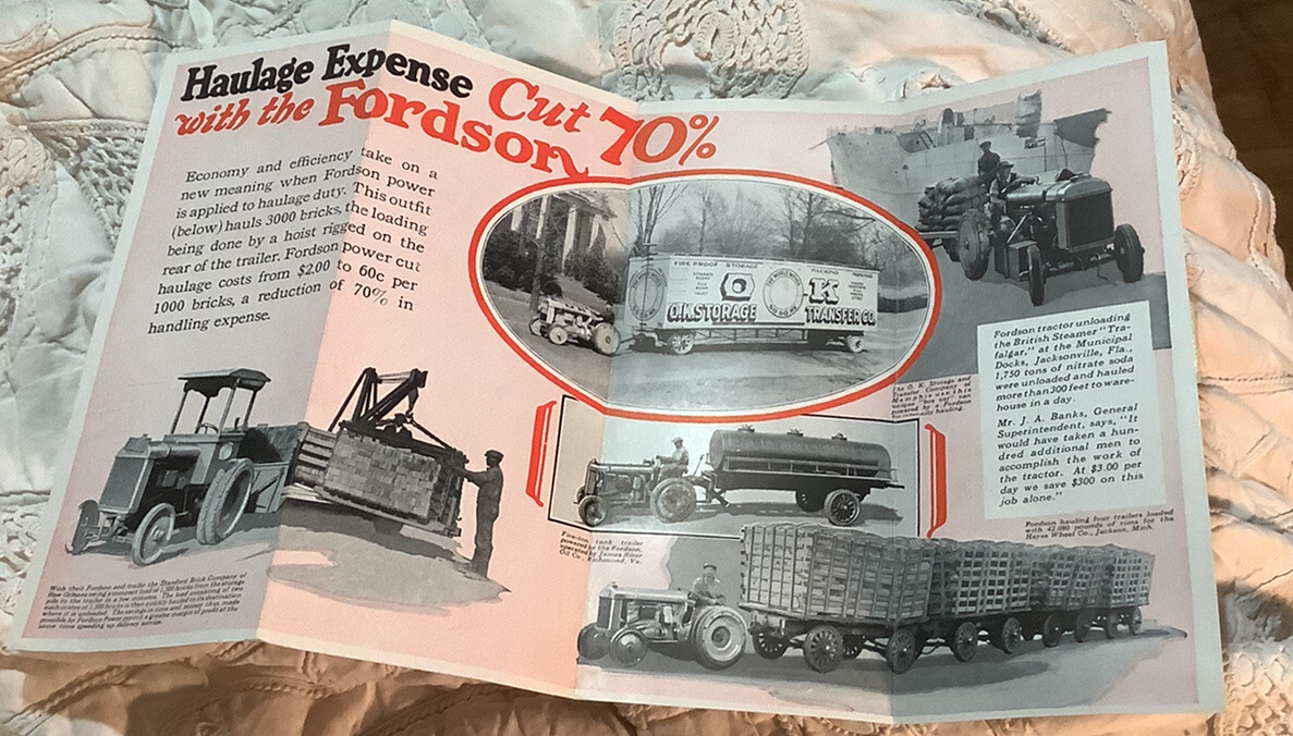 VINTAGE FORDSON TRACTOR HAULING EQUIPMENT SALES FOLDER BROCHURE NOS