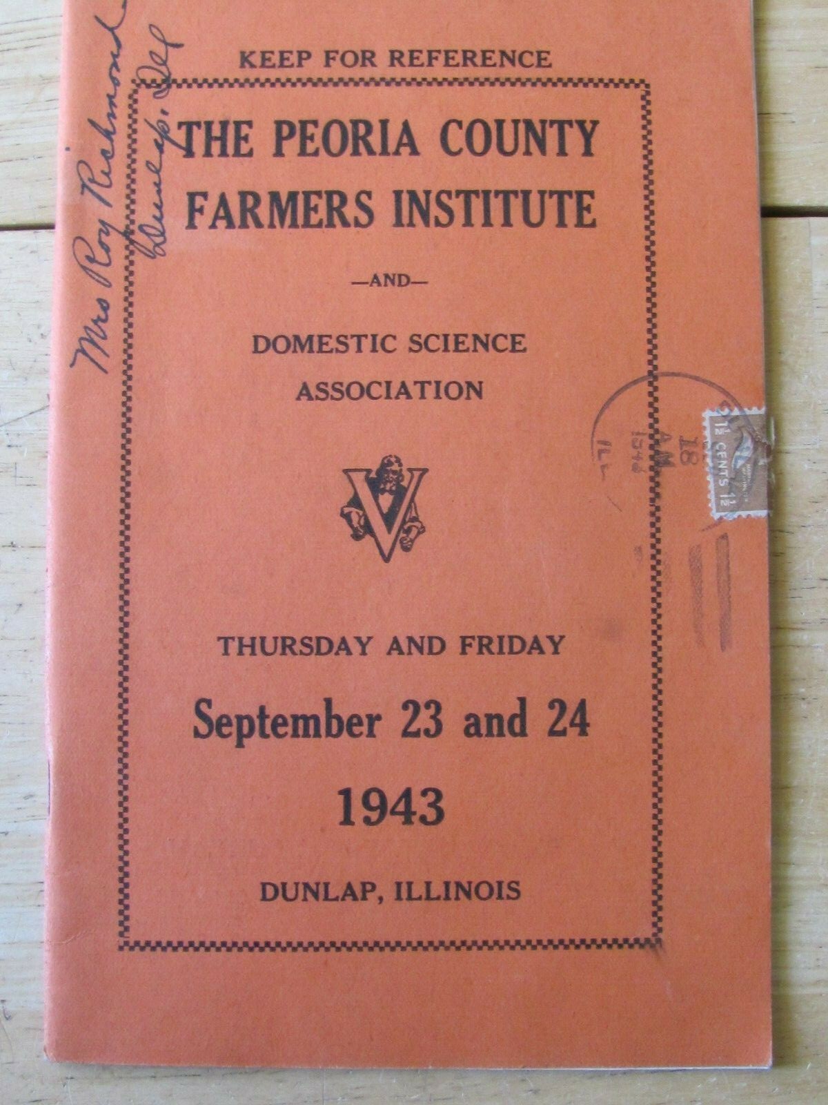 1943 SHOW PROGRAM BOOK PEORIA COUNTY FARM INSTITUTE DUNLAP IL LOCAL ADVERTISING