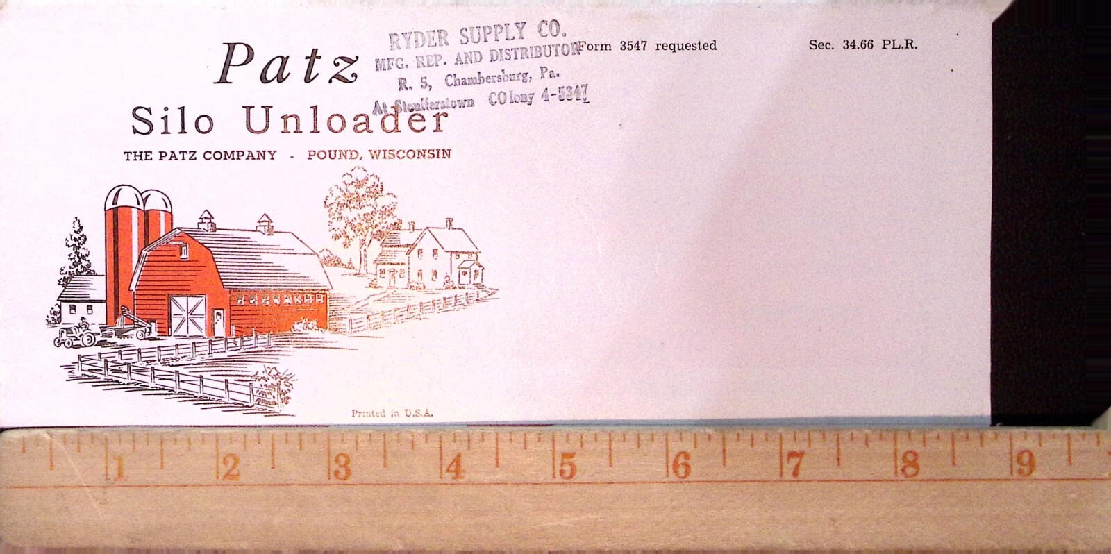 Patz Silo Unloader Advertising Mailing Farming Equipment The Patz Co. Wisconsin