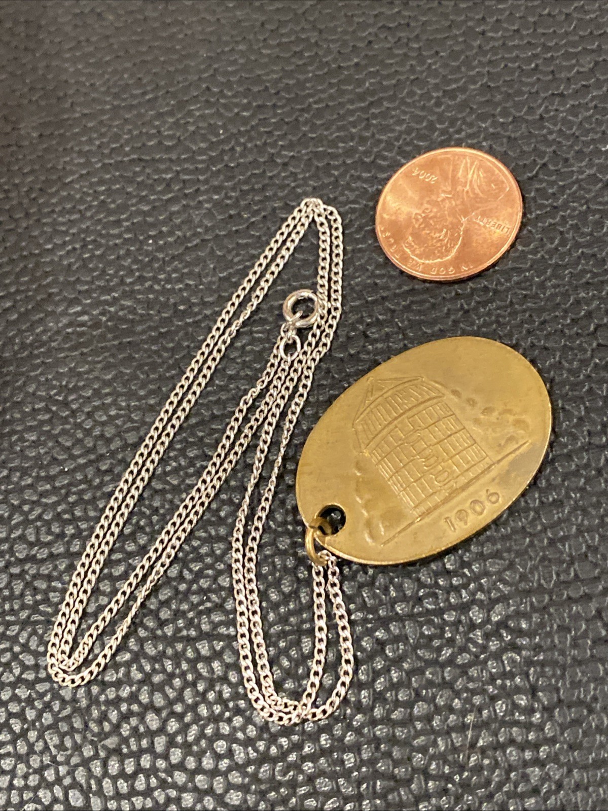 1906 ANTIQUE UNADILLA SILOS NY FARM ADVERTISING PENDANT KEYCHAIN CHARM FOB TAG