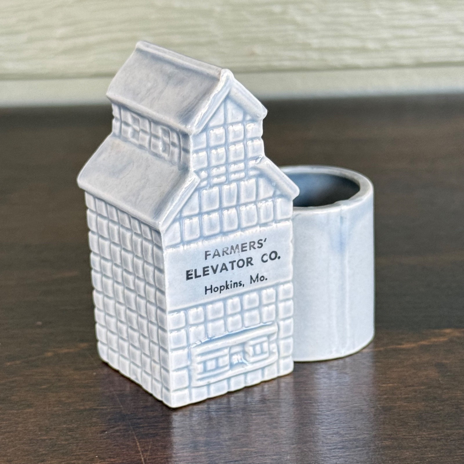 Vintage Hopkins MO Farmers Grain Elevator Advertising Toothpick Holder Ceramic