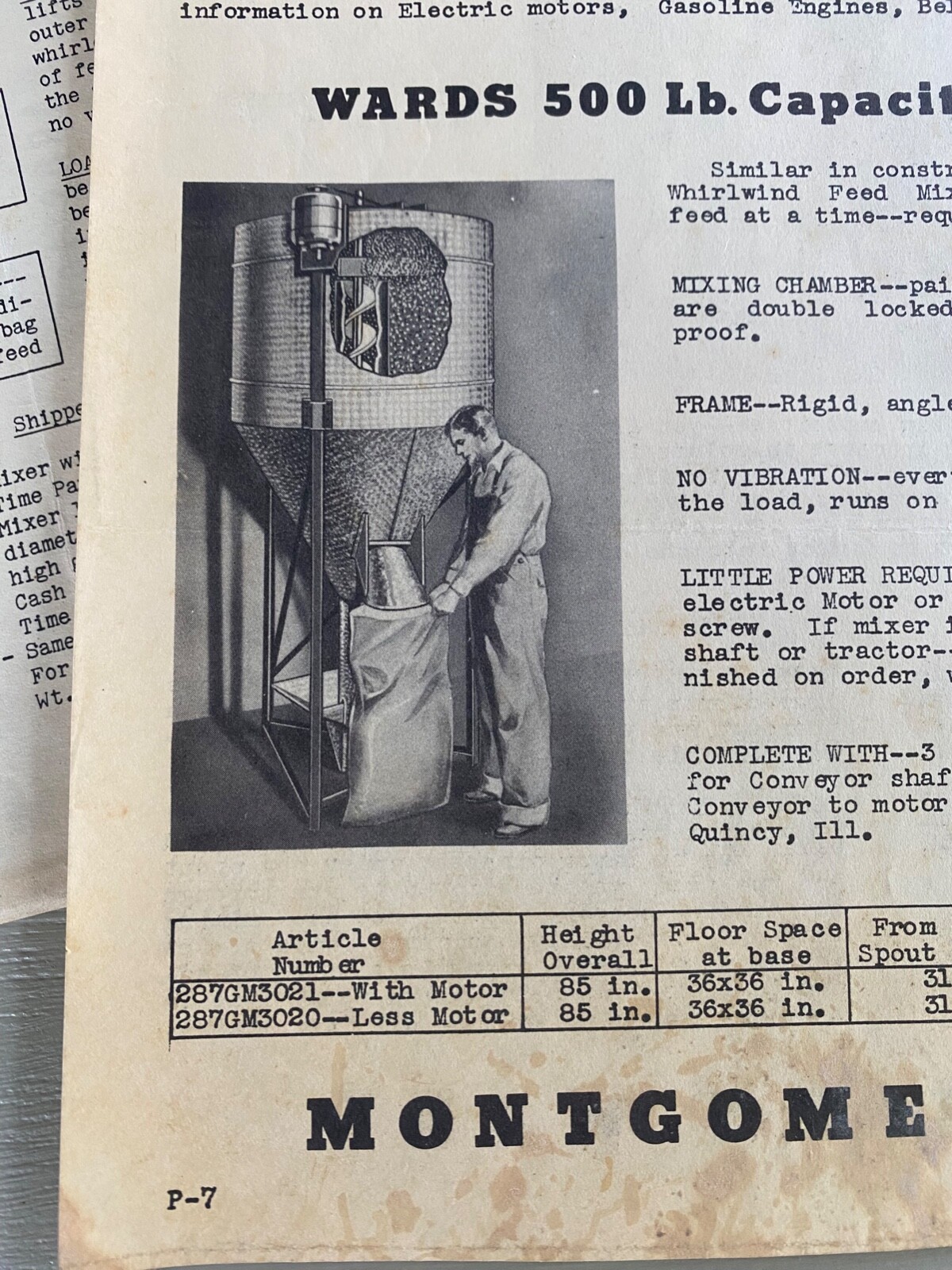 Vintage Montgomery Ward Whirlwind Farm Ag Feed Mixer Advertising Brochure Flyers