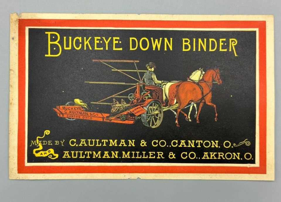 1880s BUCKEYE MOWER Aultman Miller AKRON Ohio Farm Advertising Trade Card