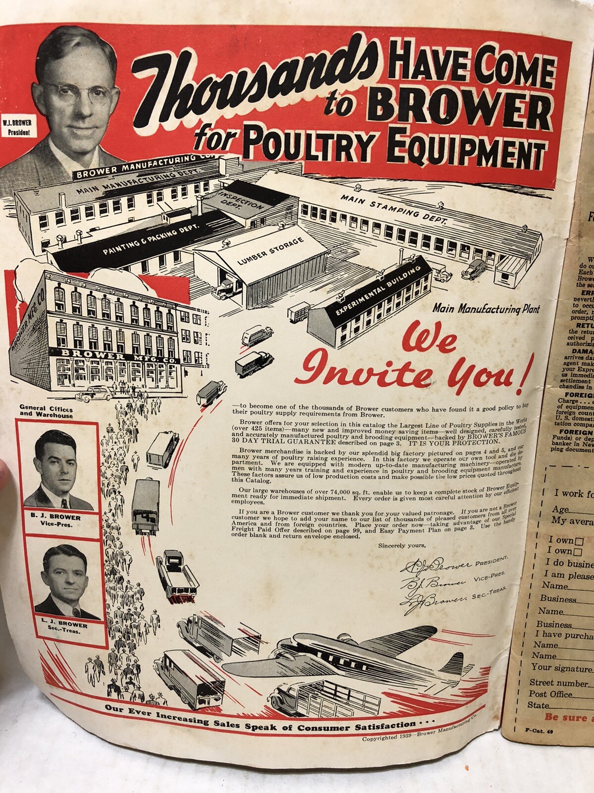 1939 Poultry CHICKEN Supplies Catalog – Brower Manufacturing Co -Quincy Illinois