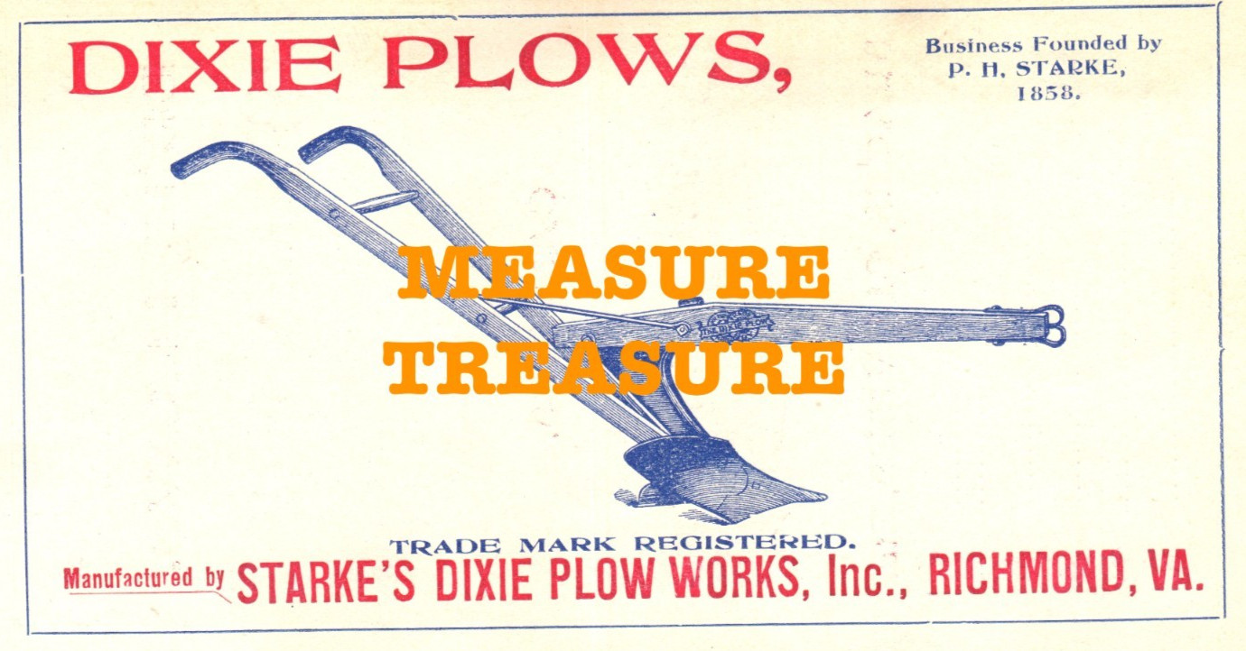 1911 RICHMOND, VA DIXIE PLOWS STARKE, SAVANNAH GA J.D. WEED PRICE BROCHURE F60