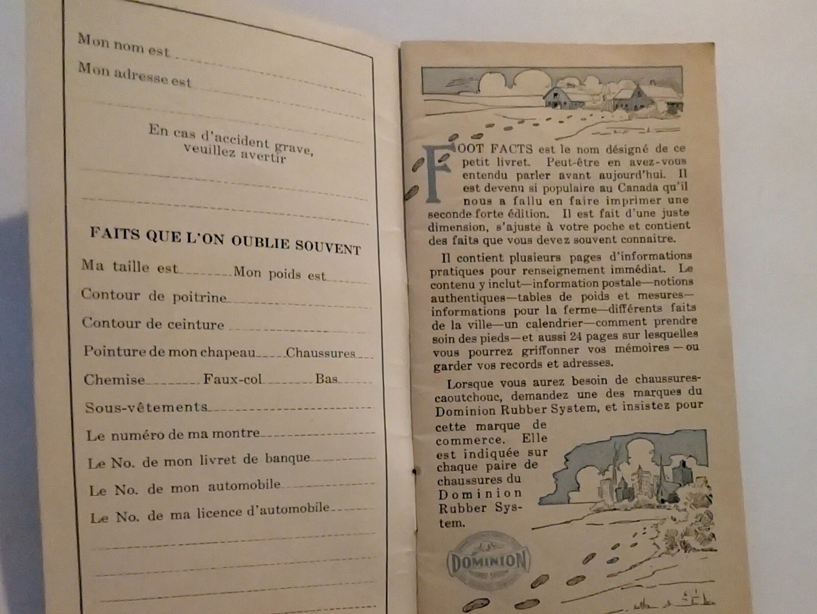 Vintage Foot Facts Dominion Rubber Systems French Language Canadian Canada