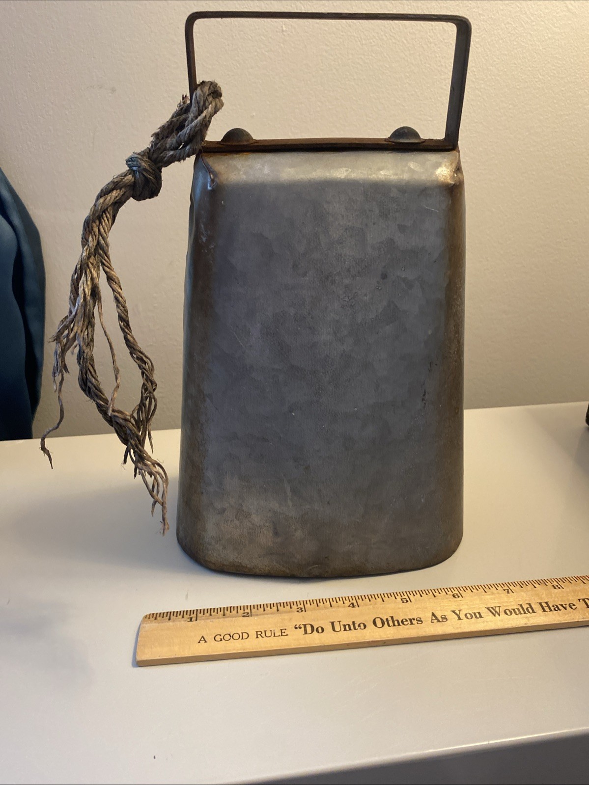 Vintage Tin Cow Bell Galvanized Aluminum Jingle Bell Ringer