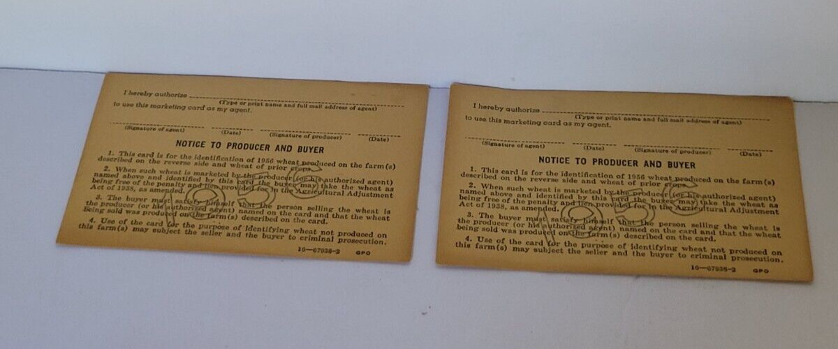 1956-57 Wheat Marketing Card – Charles Back- Billings, Oklahoma (2 CARDS)