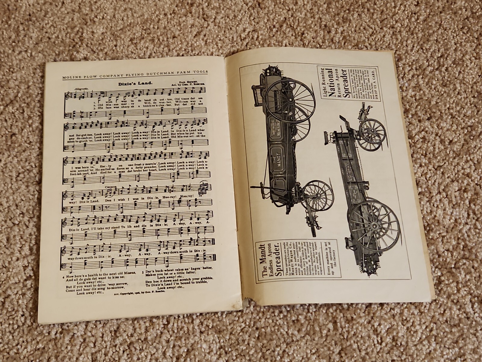 Flying Dutchman Farm Equipment Moline IL Plow Co Souvenir Song Book