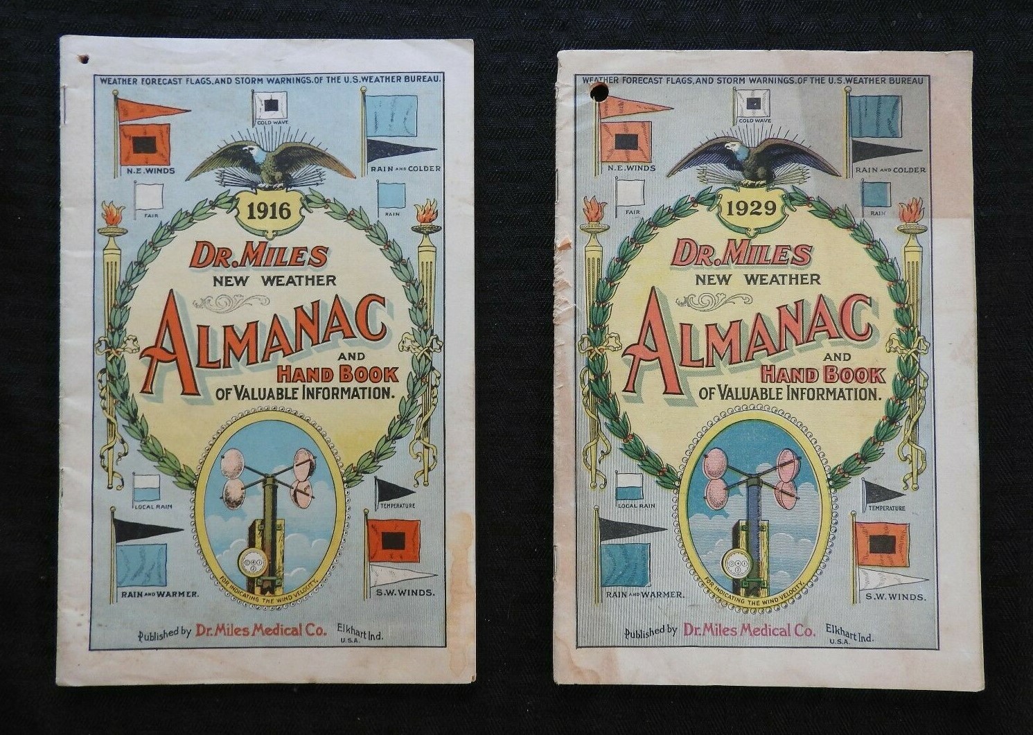 1916 1929 DR. MILES NEW WEATHER Almanac & Handbook- ELKHART IN VERY GOOD SHAPE