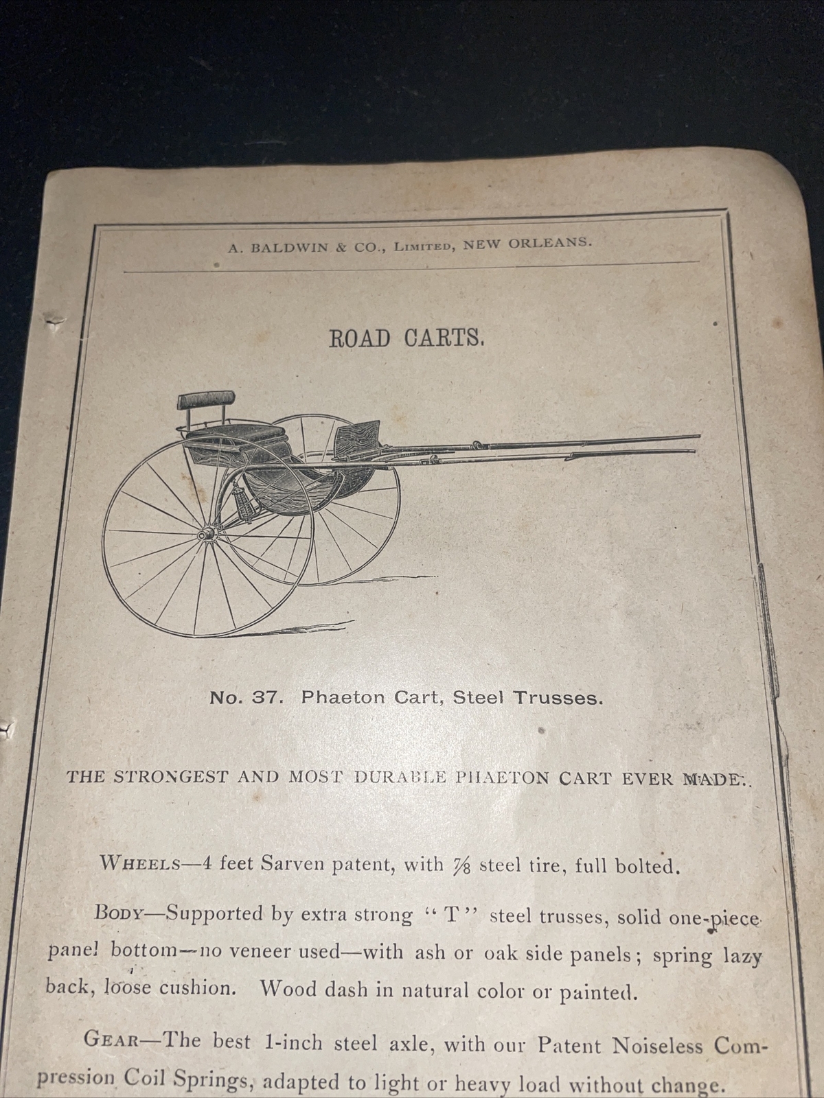 1891 Baldwin – Phaeton Road Cart – Farm Advertising – New Orleans