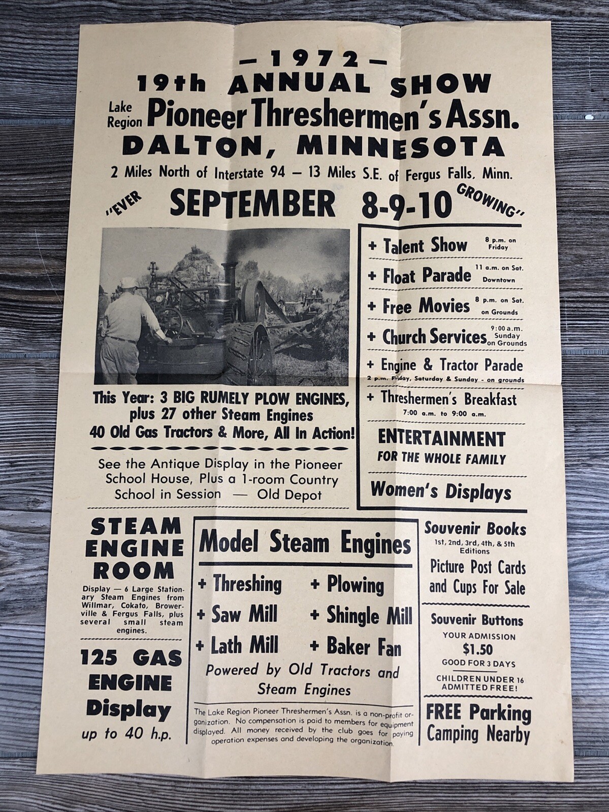 1972 Pioneer Threshing Steam Engine Horse Power Show Dalton Minnesota Poster