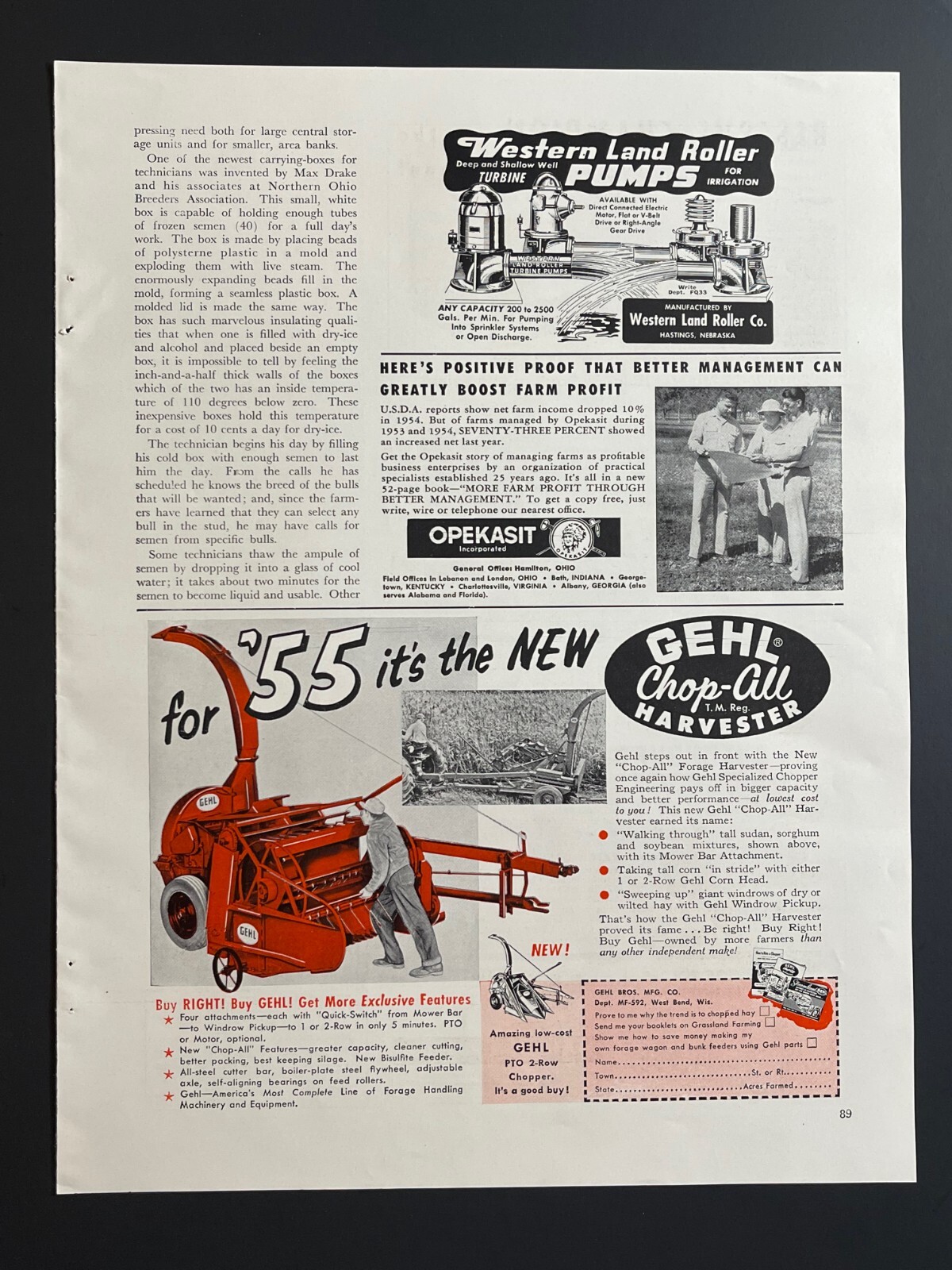 1955 GEHL Pull Type Forage Harvester -Original Print Advertisement (9.5in x 7in)