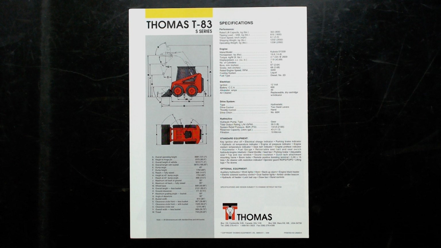 Thomas T-83 S Series Skid-Steer Loader Brochure 1984 Agriculture