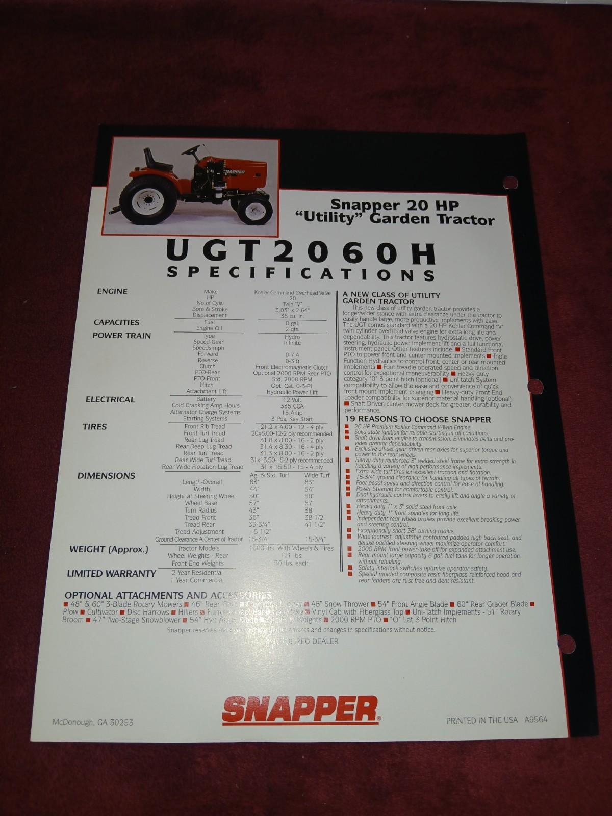 Snapper Garden Tractor Brochures