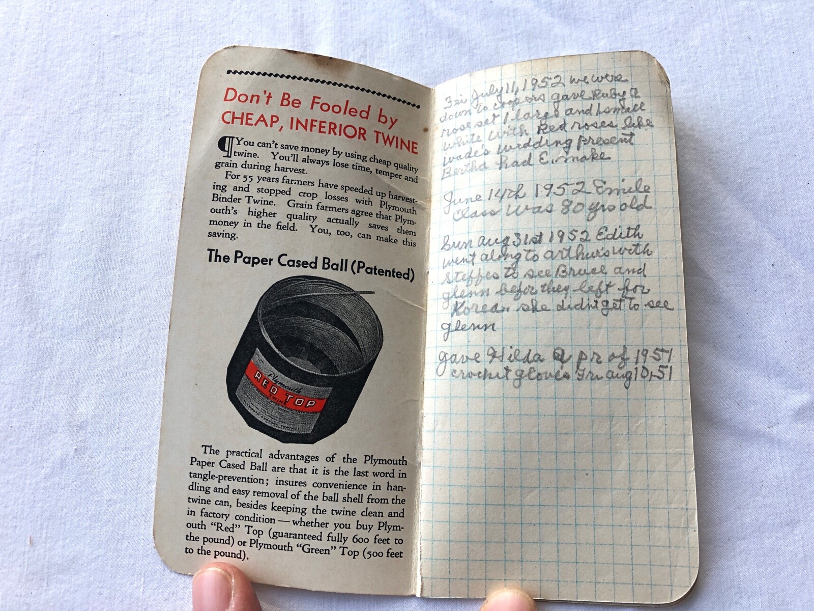 Vintage 1941 PLYMOUTH BINDER TWINE Vest Pocket Notebook North Plymouth Ma
