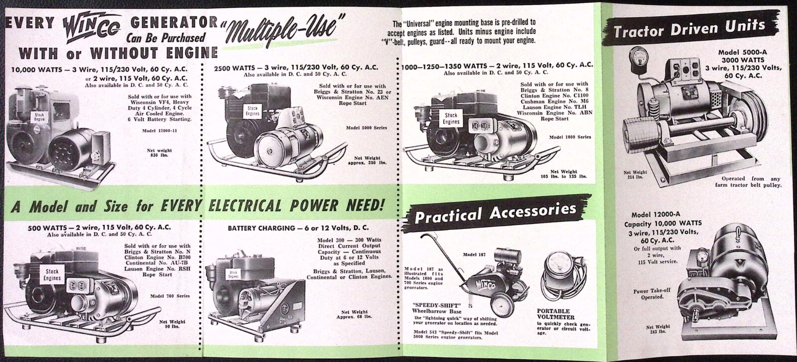 1957 Winco Economy Engineered Engine Generators Brochure