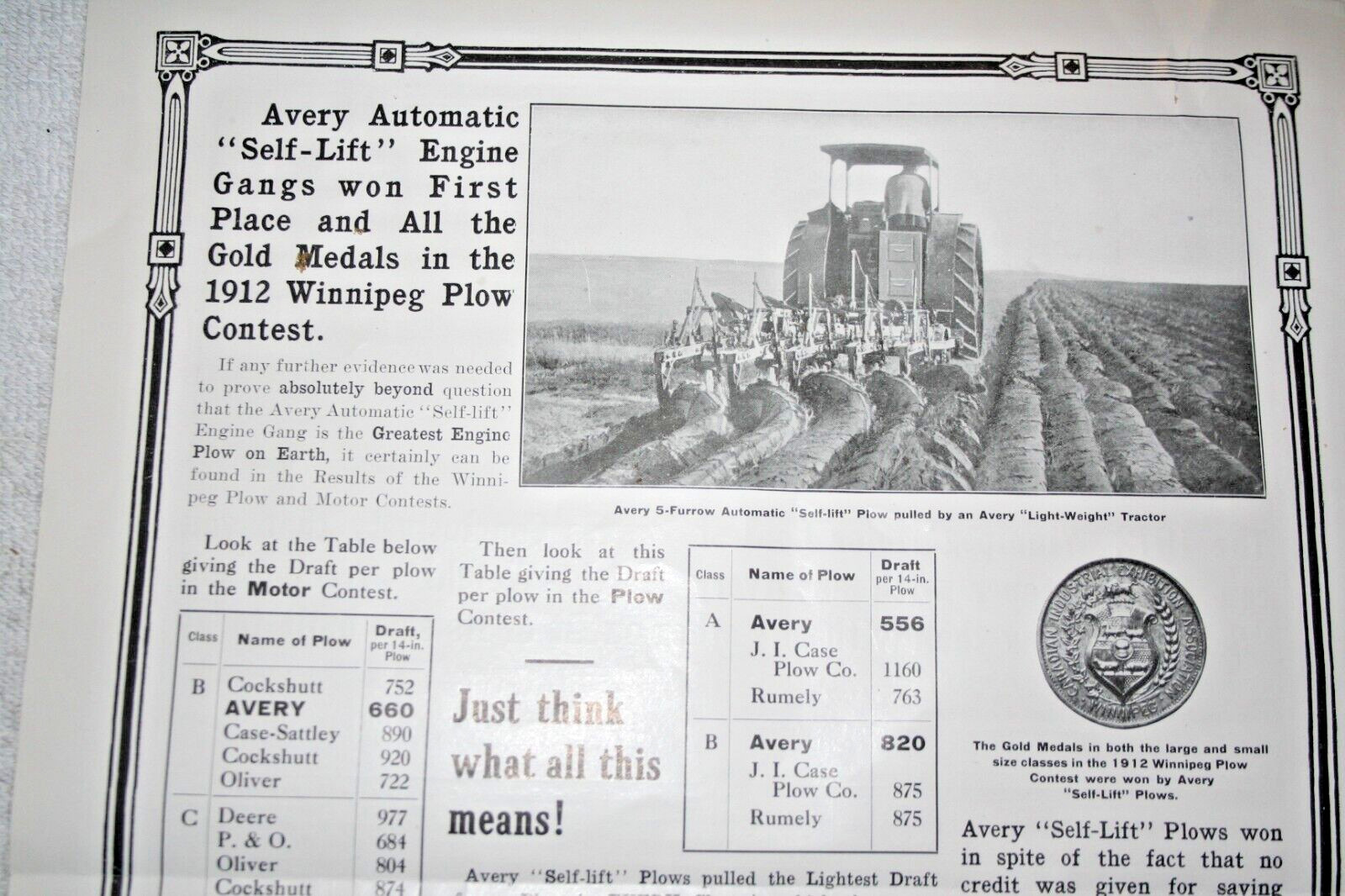 AVERY TRACTOR 1912 WINNIPEG PLOWING CONTEST