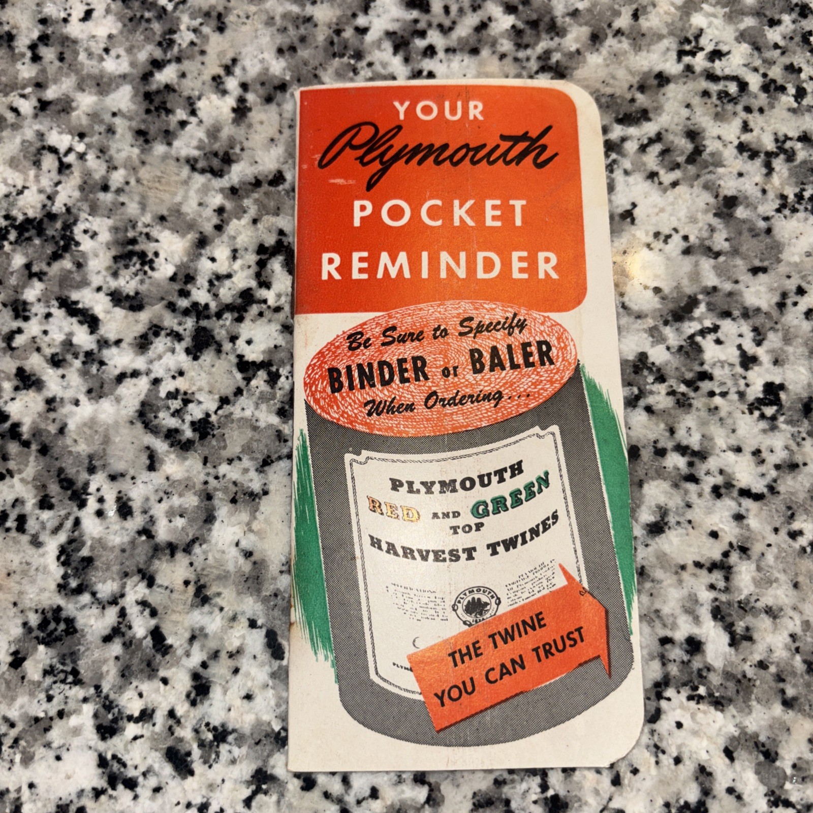 1952 Your Plymouth Harvest Twines Pocket Reminder Notebook