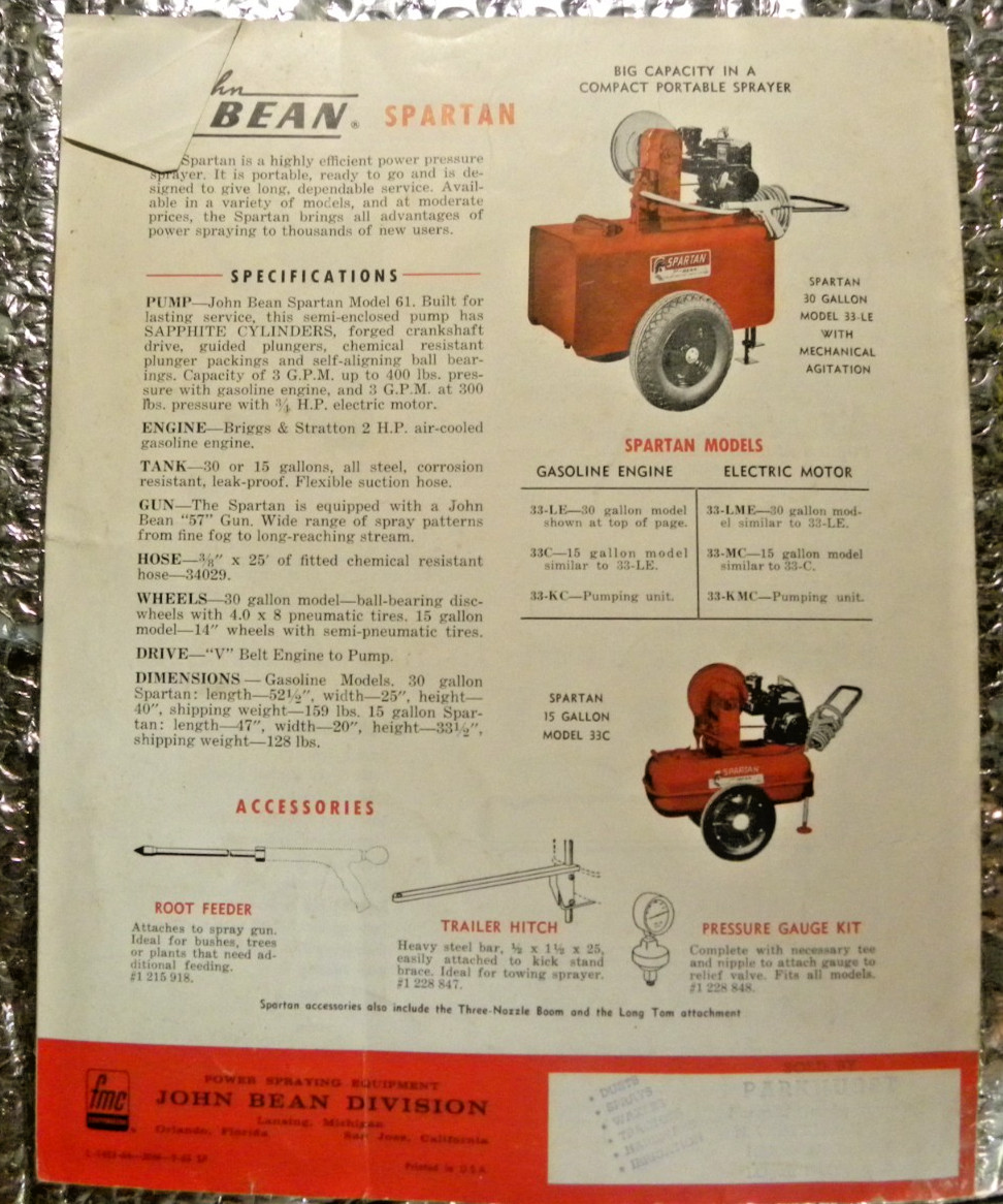 Vintage John Bean All Purpose Sprayers Brochure 8 Pages Spartan Trojan Rotalette