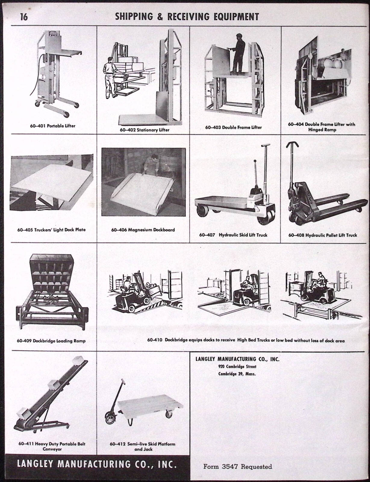 1961 Langley Handling Equipment Selector Catalog No.60 Material Handling Equip.