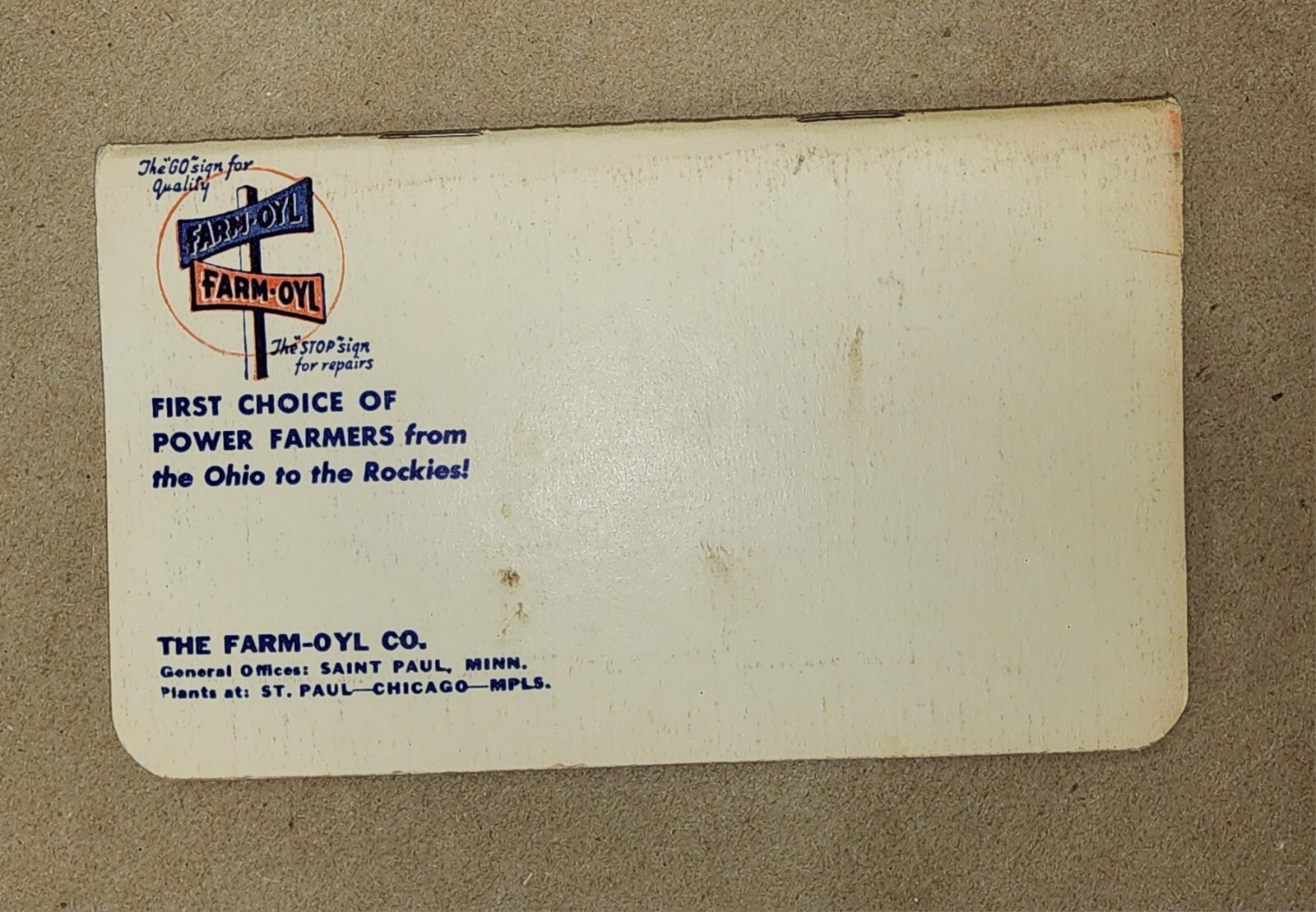Farm-Oyl Memo Book 1949 50 Petroleum Advertising Stichter Imp Co – Lexington, IL