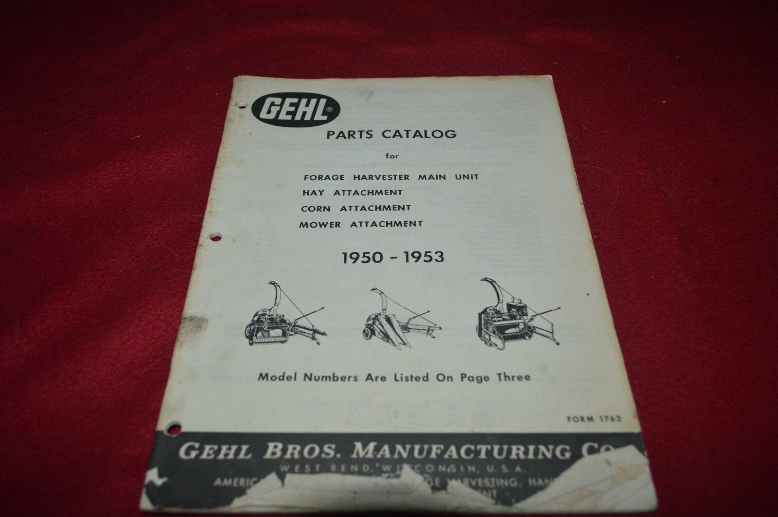 Gehl Forage Harvester For 1950-1953 Parts Book Manual BASE