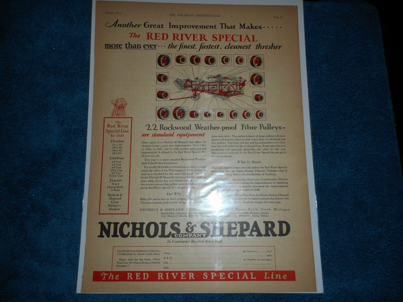 1929 Nichols & Shepard Thresher Advertisement: Red River Special Line, Rockwood