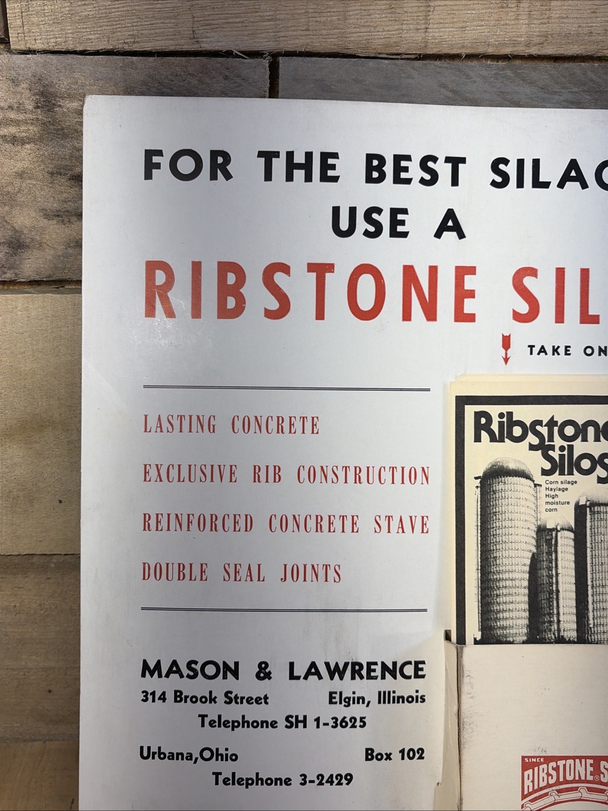 Vintage Brochure Counter Display Sign Ribstone Farm Silo Ph 3-2429 Illinois Ohio