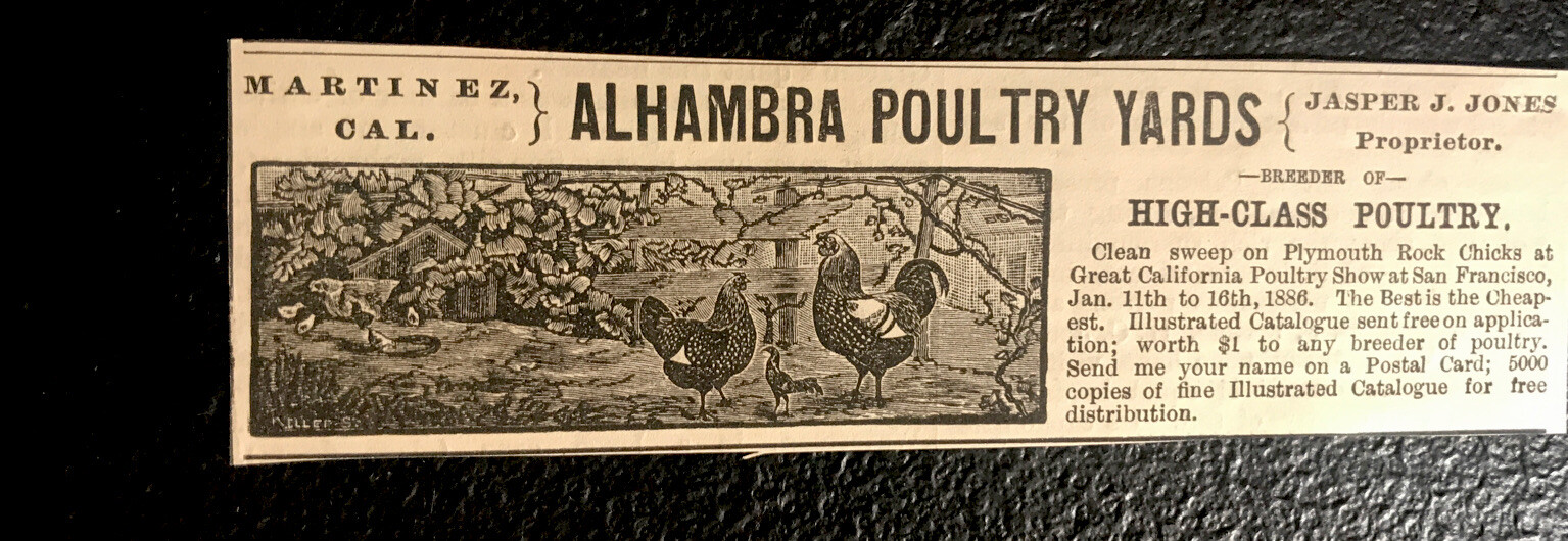 1886 Alhambra Poultry Yards Chicken Farm Advertising – Martinez – California