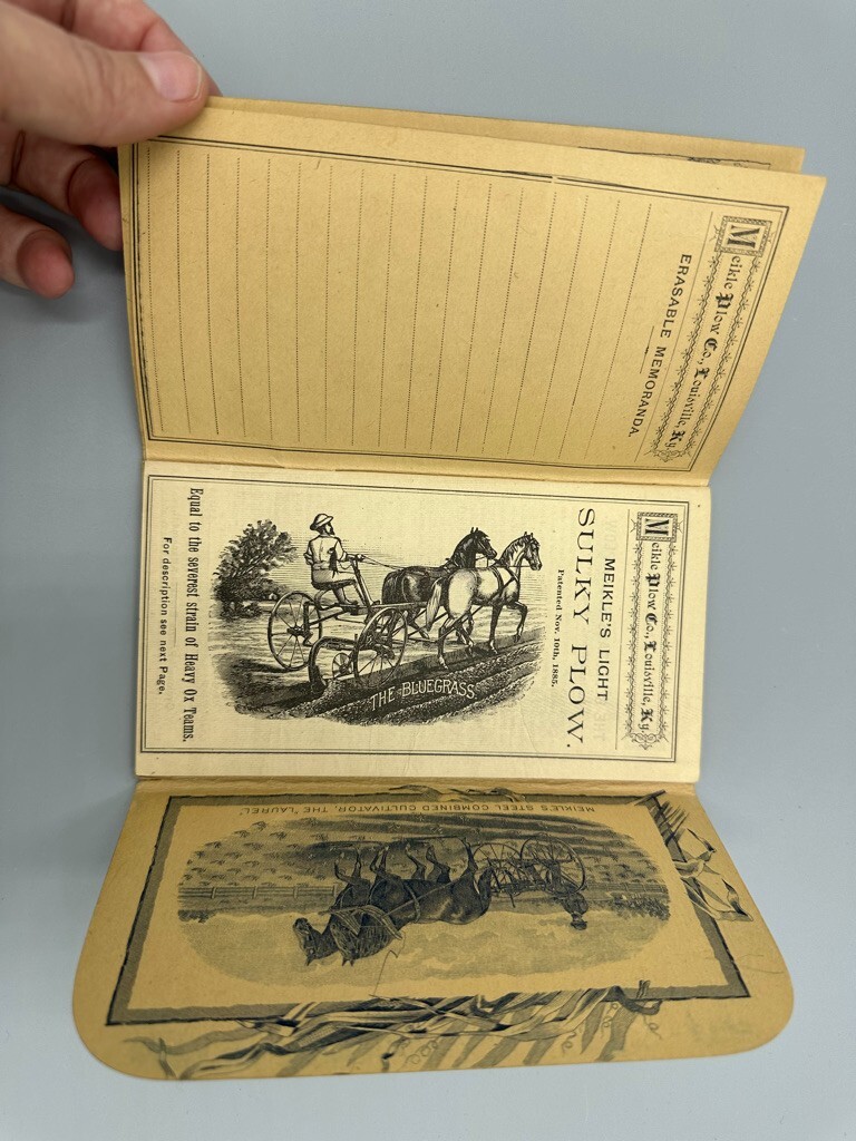 Rare 1887 MEIKLE PLOW Machinery FARM Pocket Ledger LOUISVILLE KY Advertising