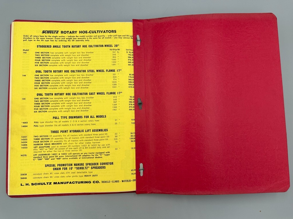1964 SCHULTZ FARM MACHINERY Sales Manual Parts List