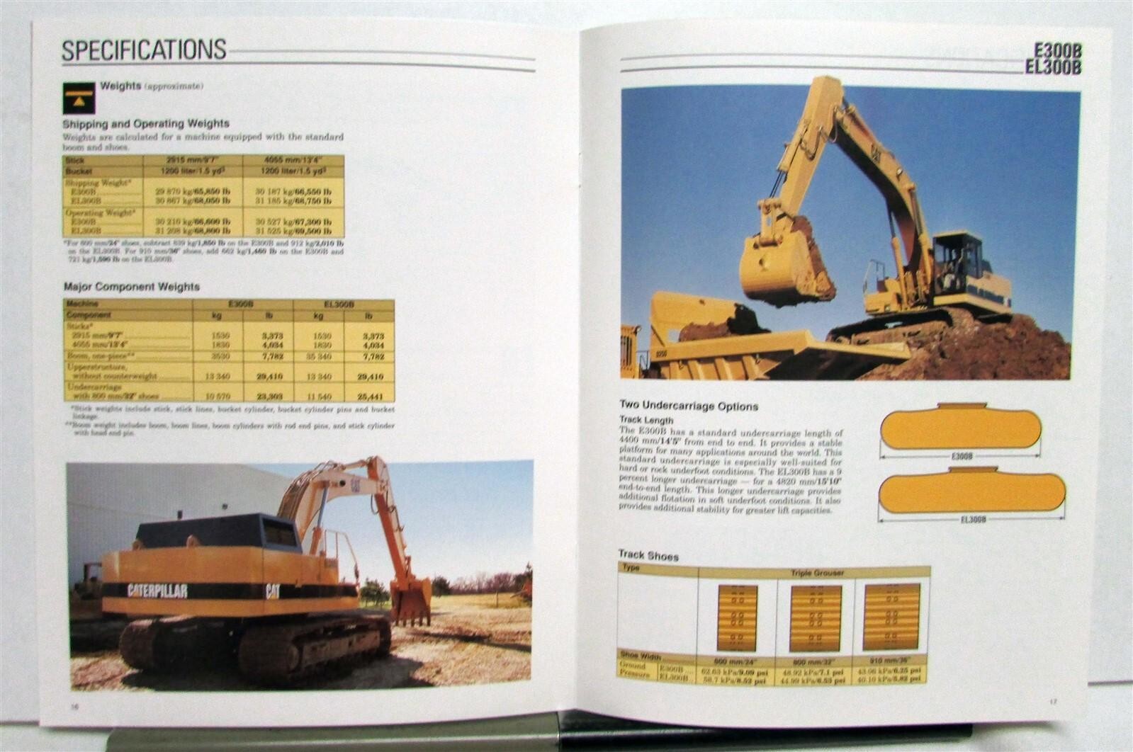 1990 CAT E300B EL300B Excavator Construction Specifications Sales Brochure