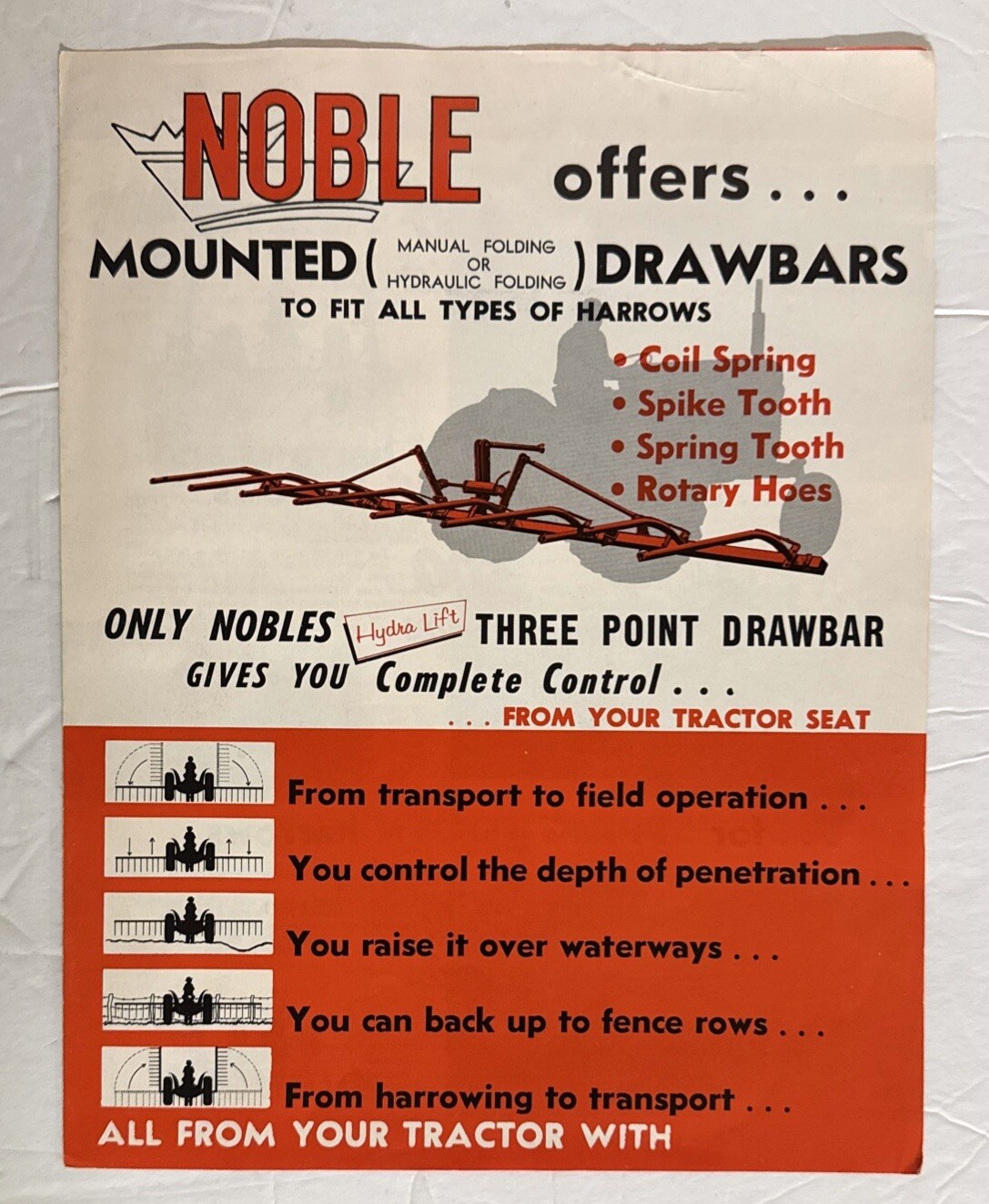 Vintage Noble Manufacturing Three Point Drawbar Sales Brochure Farm Tools