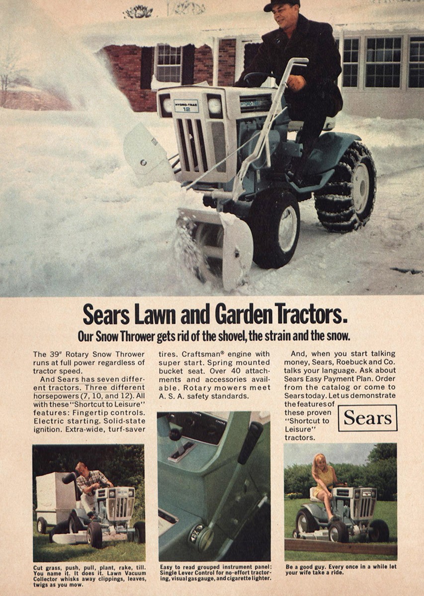 1969 Sears Lawn and Garden Tractors: Snow Thrower Vintage Print Ad