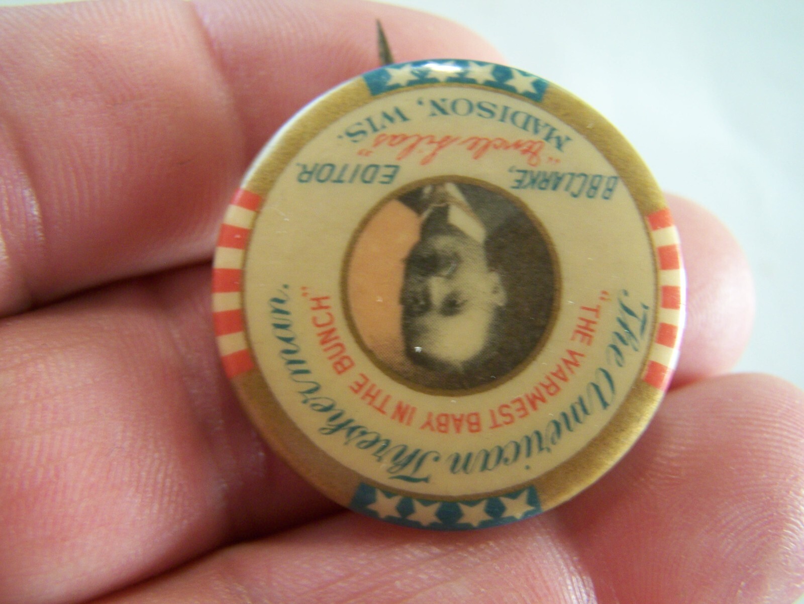 AMERICAN THRESHERMAN Celluloid Pinback Hit Miss Engine Steam Era Trade Magazine
