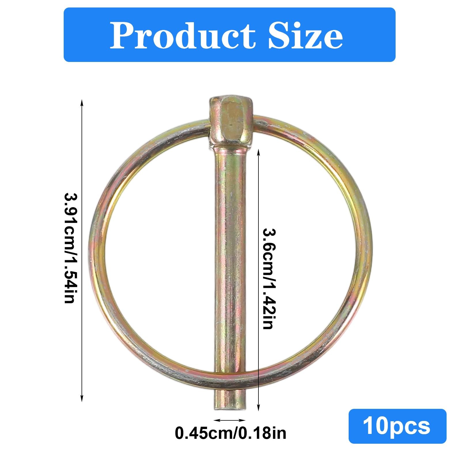 10Pcs Lynch Pin with Ring, Heavy Duty Round Linch Pins Assortment for Farm Tract